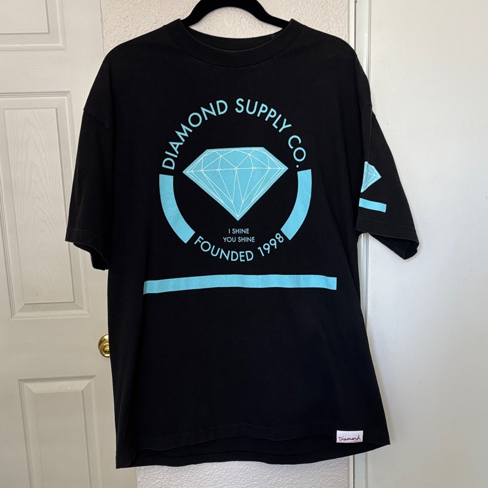Diamond Supply Co. Black and Light Blue Graphic Tee